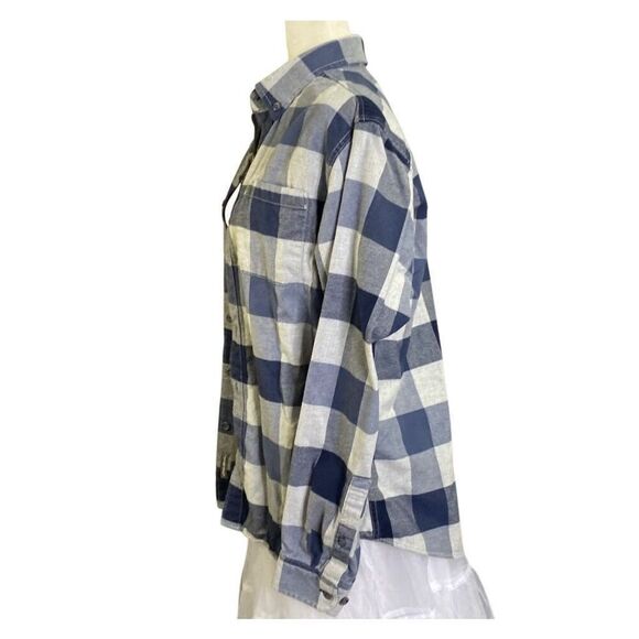 Eddie Bauer Mens Med Blue Check Plaid Flannel Long Sleeve Button Up Cotton Shirt - Picture 2 of 6